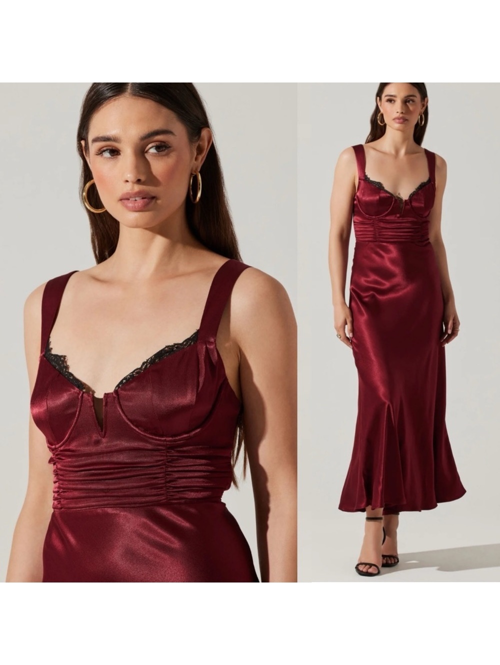 Astr Aeris Satin Lace Trim Maxi Dress Wine Size Small Bustier Corset Whimsigoth
